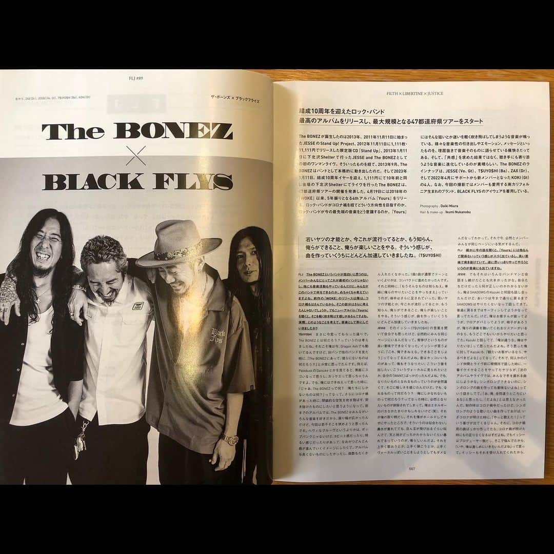 The BONEZさんのインスタグラム写真 - (The BONEZInstagram)「【掲載情報】 FLJ ISSUE #89 is out TODAY !!!  The BONEZ×BLACK FLYS ON THE COVER🕶 写真＆インタビューともに必見🔥🔥🔥  Photo by Daiki Miura @shotby_dm Big S/O To Toshiya Ohno @toshiyaohno  #FLJ #TheBONEZ #Yours #骨から気合い #blackflys」5月31日 13時16分 - the____bonez