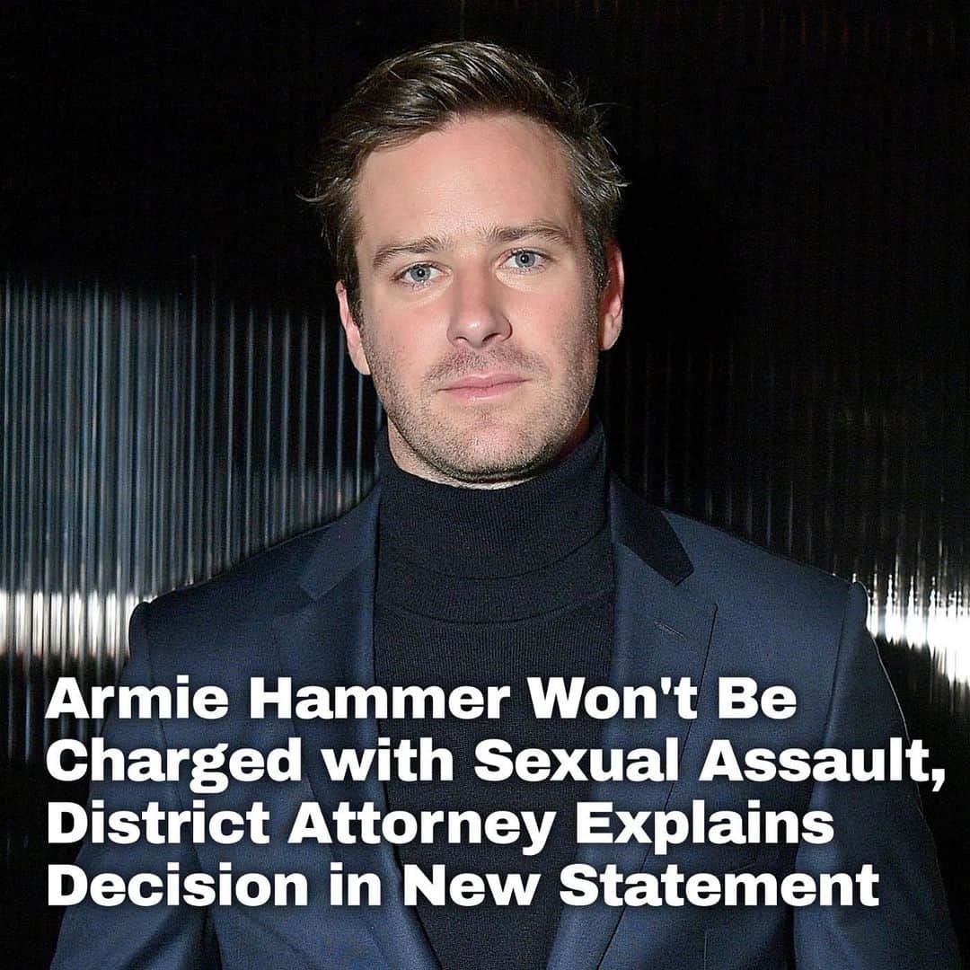 Just Jaredさんのインスタグラム写真 - (Just JaredInstagram)「NEW UPDATE: Armie Hammer released a statement as well in reaction to this news. Tap the LINK IN BIO to see what he wrote.   The Los Angeles County District Attorney’s office has decided not to press charges against Armie Hammer over an alleged sexual assault. The allegation was made by a woman who identified herself as "Effie" back in 2021. The D.A.'s office released a statement explaining their decision, which you can read in full by tapping this photo at the LINK IN BIO. #ArmieHammer Photo: Getty」6月1日 5時32分 - justjared