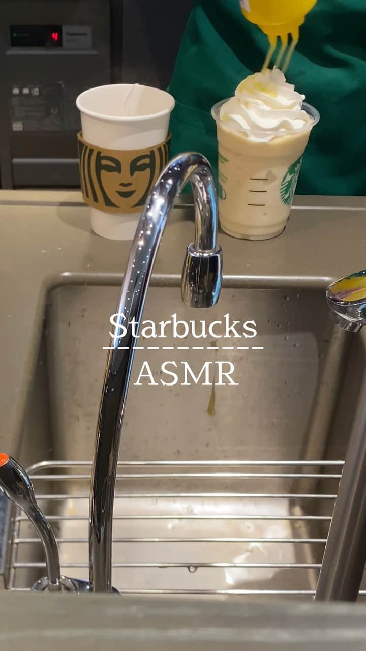 太陽チャンネルのインスタグラム：「Starbucks New Beverage ASMR🍋🍋🎂  #スタバ #スタバ新作  #スターバックス #Starbucks #瀬戸内レモンケーキフラペチーノ  #asmr」