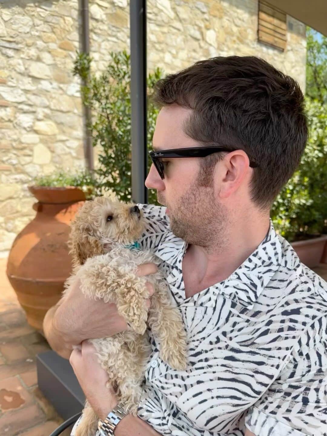 マシュー・ルイスのインスタグラム：「Had a textbook 🇮🇹 boozy lunch at @poggioamorelli, drinking my new favourite Chianti Classico. All entirely overshadowed by the real star of the show… my main man, Dollarino.」