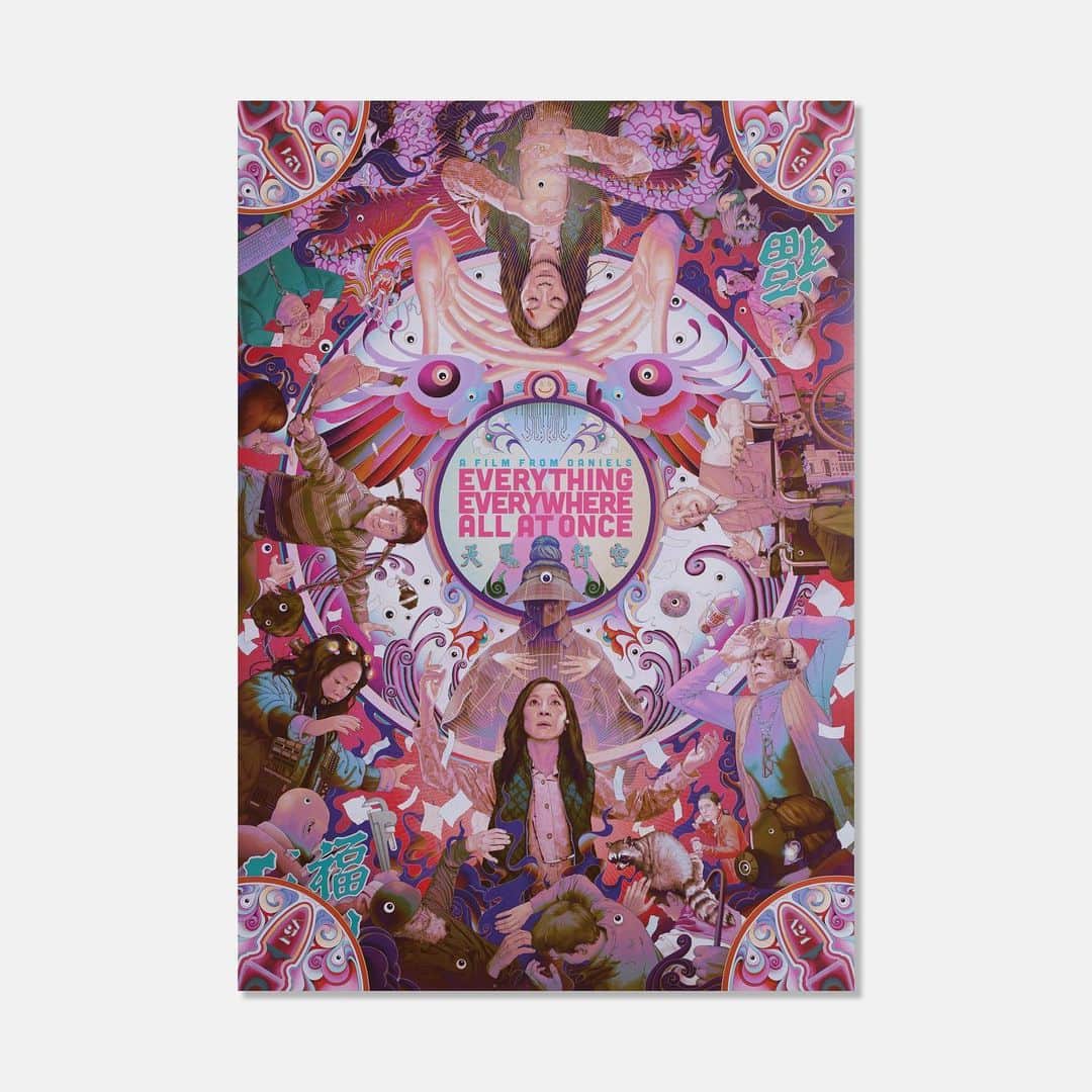 ジェームス・ジーンのインスタグラム：「Entering an alternate universe with a new colorway of my @everythingeverywheremovie poster for @a24. Included in the set is a 16 x 24” coloring sheet. Each poster is now signed as well! Available only from @a24 ✨#everythingeverywhereallatonce」