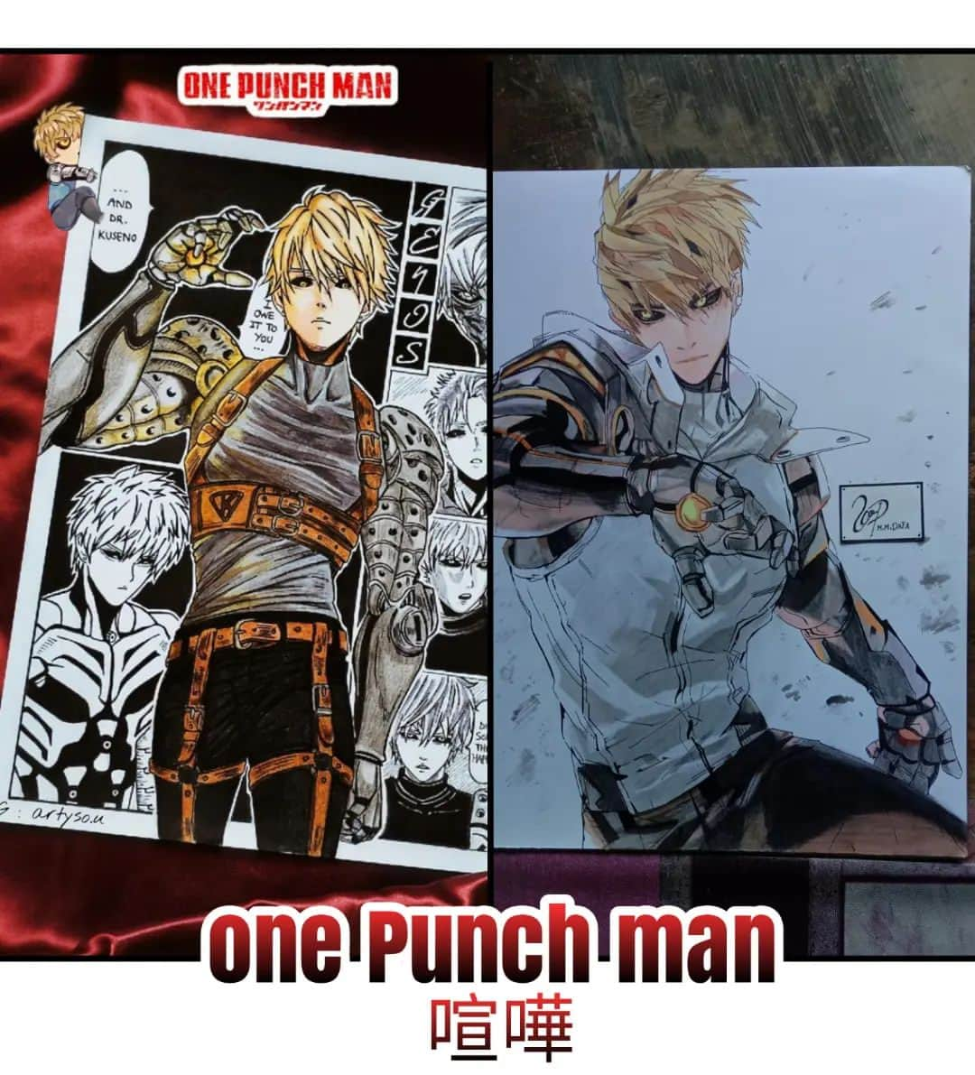 池間夏海ファンページのインスタグラム：「did a really amazing combination with @artyso.u 🤜🤛 #onepunchman  #anime  #instagram  #art  #painting  #genos  #animeartstyle」