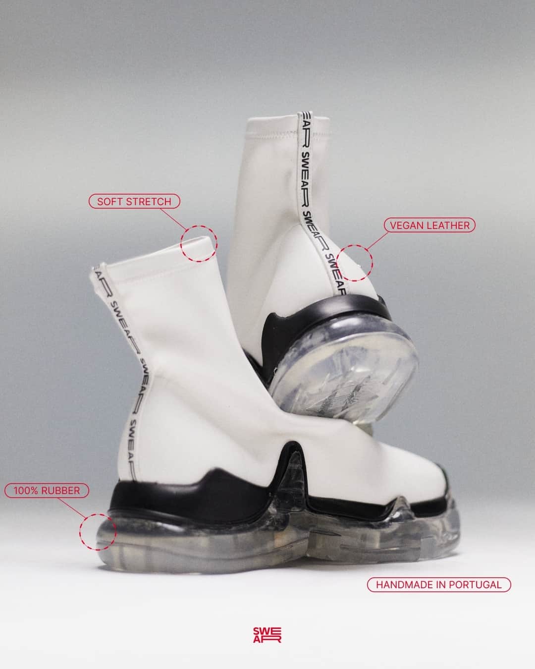 スウェアのインスタグラム：「AIR Revive made out of soft-stretch vegan leather and an original stacked wedge from moulds that we’ve been using since the 90’s. Assembled by hand in Portugal. #SWEAR」