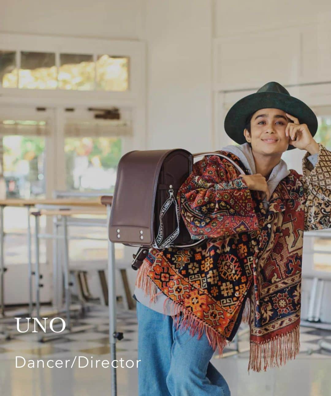 UNOのインスタグラム：「Meet Uno 〰️ Dancer, Choreographer, Director, Friend Maker and Tsuchiya Kaban Ambassador.  Uno is currently living in Portland, OR but was born in Japan and has fond memories of her childhood Randoseru backpack.  Today she still finds the utilitarian bag has a place in her everyday life of studio bouncing, teaching and traveling to Japan. Read more about Uno’s story and her goals to make dance a more inclusive space 🎶 @unoboooo」