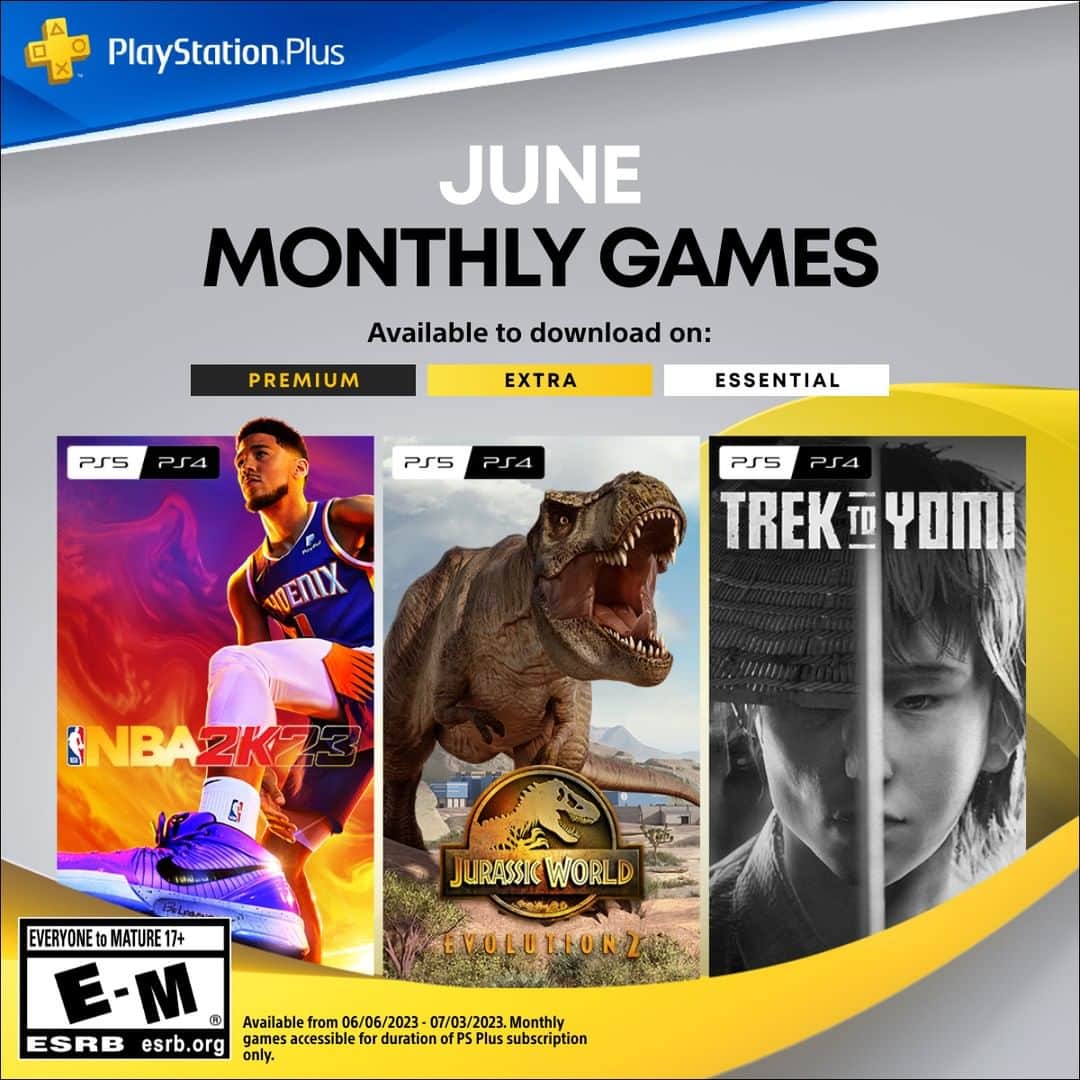 PlayStationのインスタグラム：「Your PlayStation Plus Monthly Games for June are:  ➕ NBA 2K23 ➕ Jurassic World Evolution 2  ➕ Trek to Yomi  Full details at PlayStation Blog.」