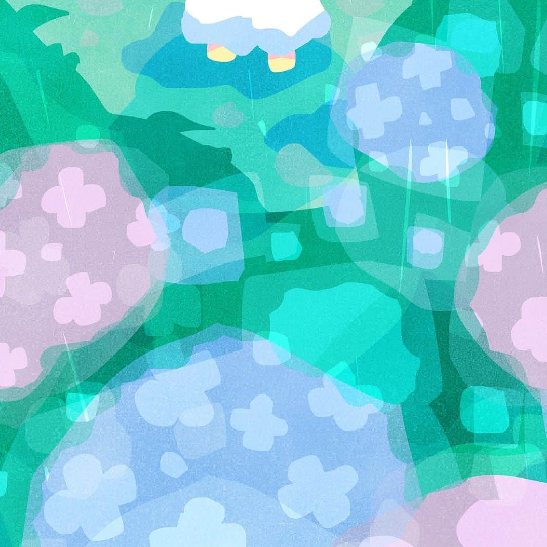 カナヘイのインスタグラム：「紫陽花小道 □□□ □■□  #6月壁紙 #Illustration #making #タイムラプス #メイキング #kanahei #卡娜赫拉 #卡娜赫拉的小動物 #カナヘイの小動物 #紫陽花」