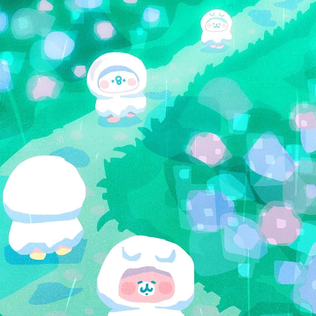 カナヘイのインスタグラム：「紫陽花小道 □■□ □□□  #6月壁紙 #Illustration #making #タイムラプス #メイキング #kanahei #卡娜赫拉 #卡娜赫拉的小動物 #カナヘイの小動物 #紫陽花」