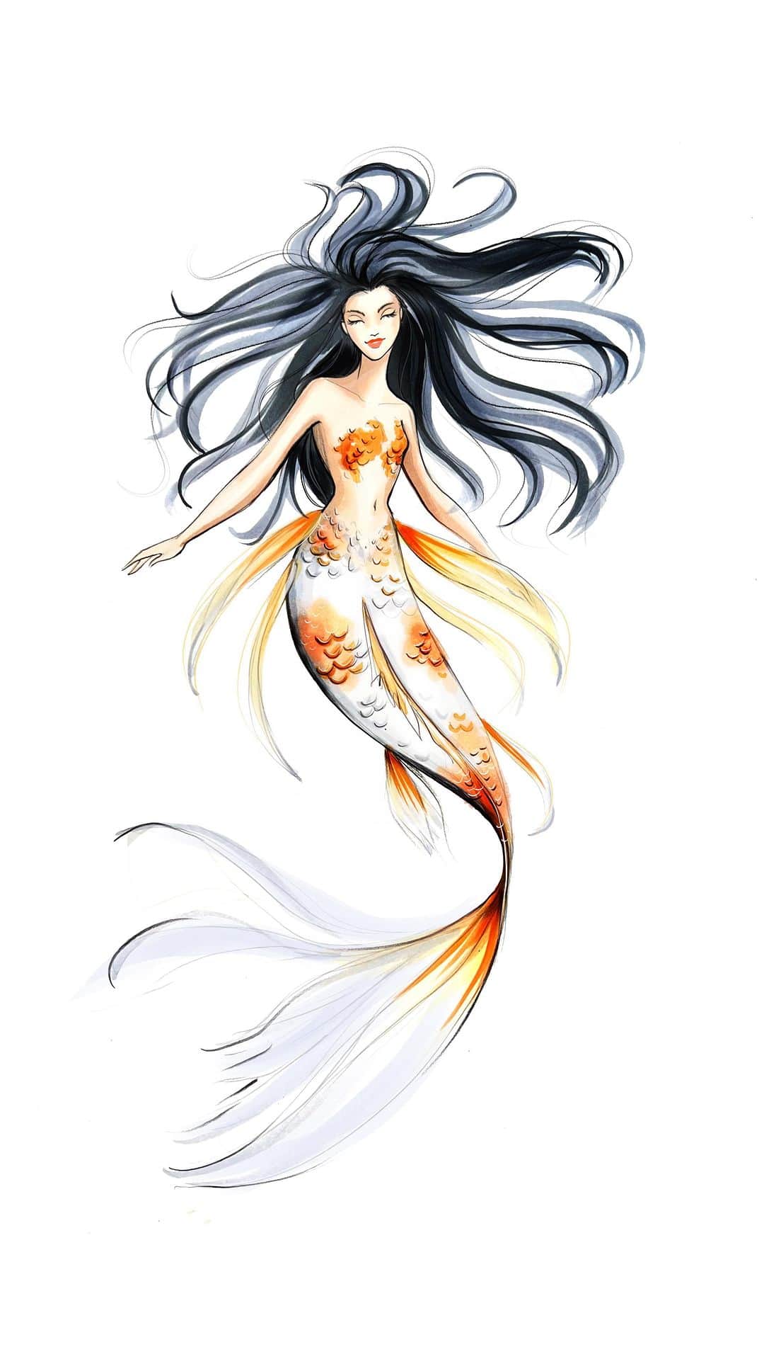 Holly Nicholsのインスタグラム：「Koi Mermaid 🧜🏻‍♀️ #koifish #koi #mermaid #mermay #fashionillustration #asmr #oddlysatisfying」