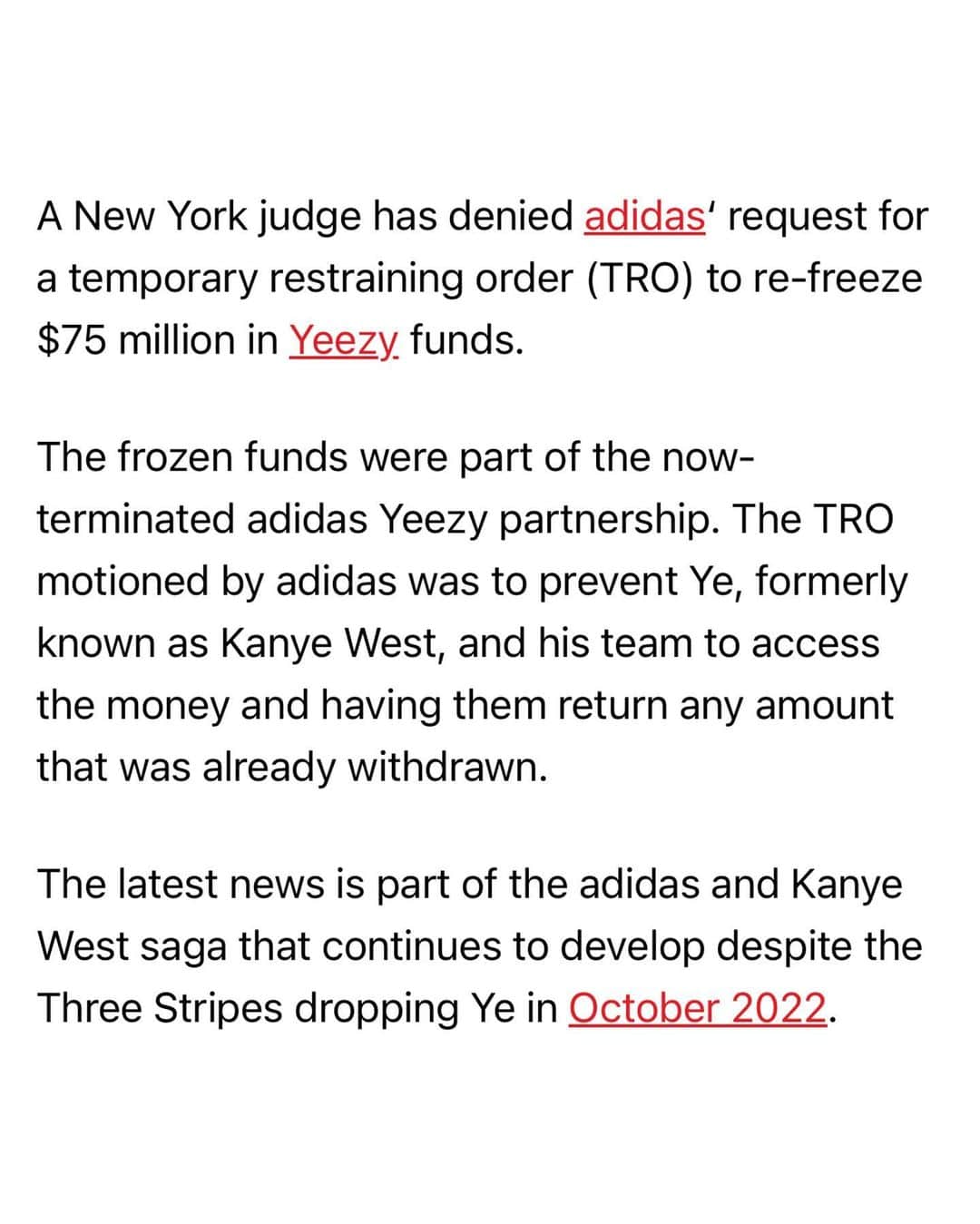 Nice Kicksさんのインスタグラム写真 - (Nice KicksInstagram)「A New York federal court has denied adidas’ bid for a temporary restraining order to ensure that Kanye West could not move millions of dollars that it provided to him in 2022 👀💰  LINK IN BIO for more info 📲」6月1日 8時50分 - nicekicks