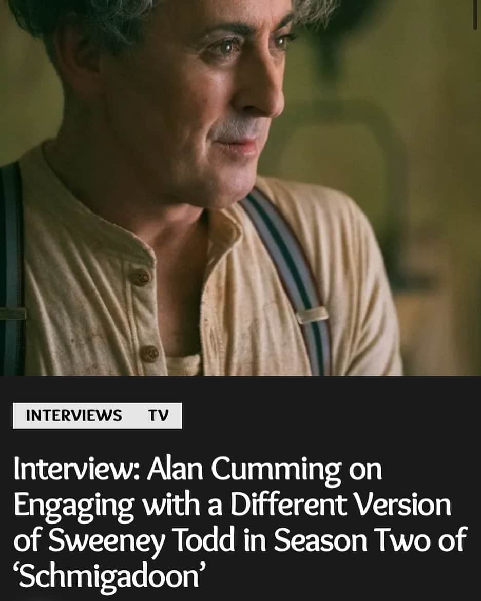 アラン・カミングのインスタグラム：「It was interesting to hear how Alan Cumming feels about SWEENEY TODD and the chance to play a version of him in season two of SCHMIGADOON, and his recent tendency to star in documentaries not about himself.   Listen to the full conversation for AwardsRadar.com!   #interviewswithabe @schmigadoon #schmigadoon #schmicago @alancummingreally #alancumming @sweeneytoddbway #sweeneytodd #dooleyblight @myoldschoolfilm #myoldschool #awardsradar #tvwithabe」