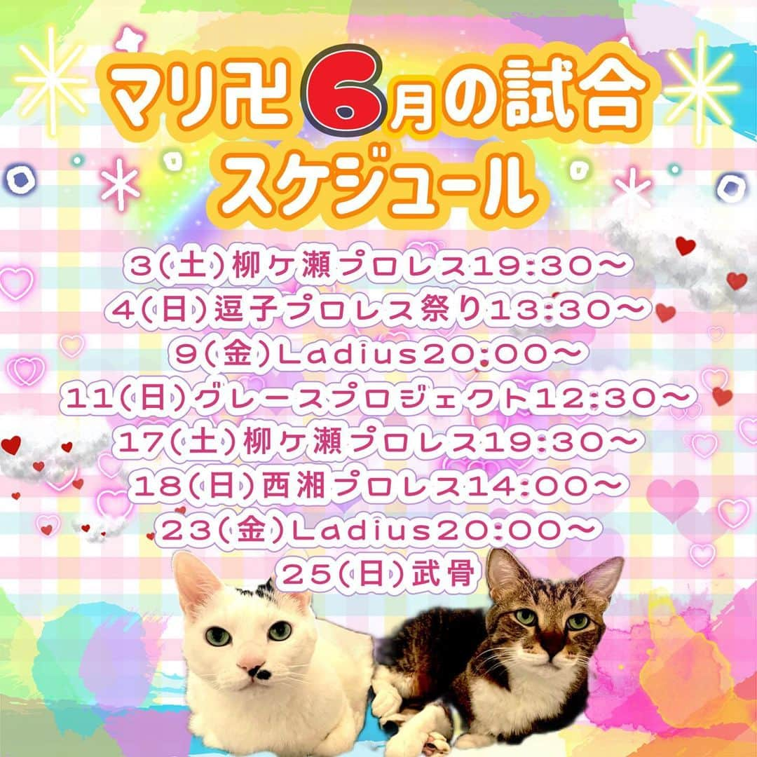 マリ卍のインスタグラム：「6月はそんな試合多くないので 増えます！ってゆか、増やします❤️‍🔥  #岐阜県 #岐阜市 #柳ケ瀬 #柳ケ瀬プロレス #Ladius #joshipuroresu #prowrestler #followme #joshipuro #prowrestling #wrestling #wrestler #女子プロレス #プロレス」