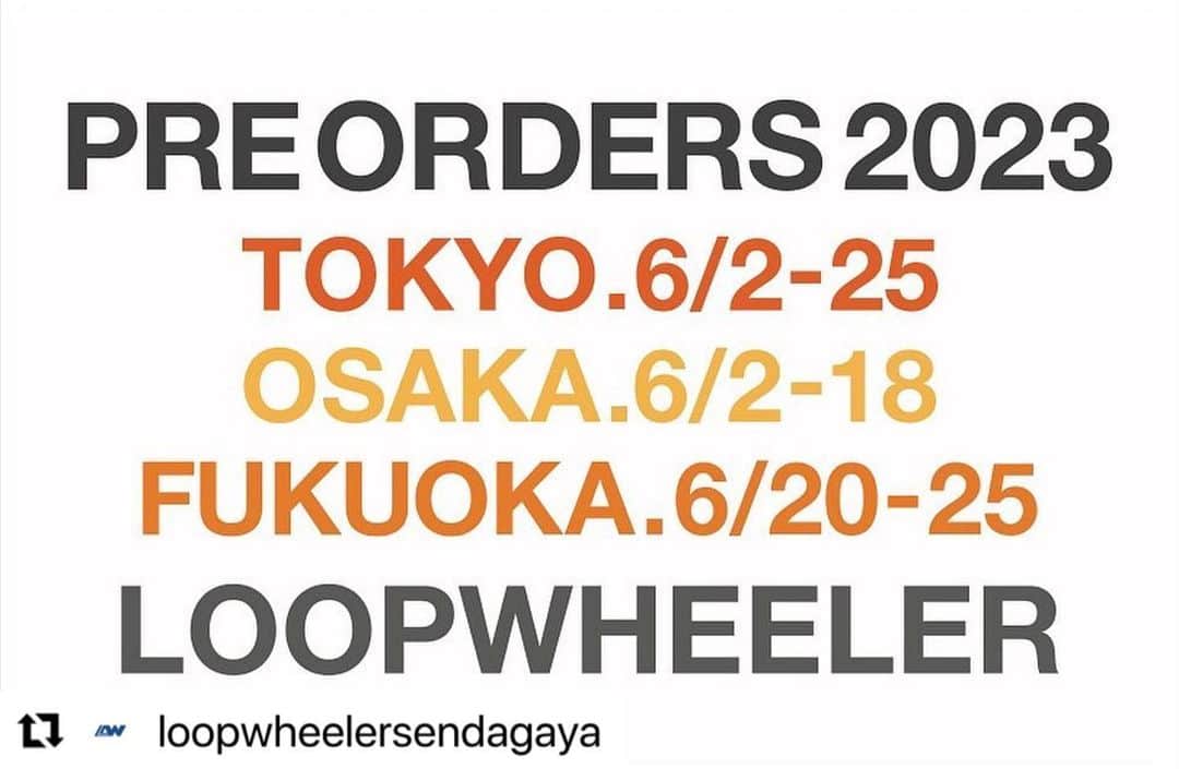 のインスタグラム：「#Repost @loopwheelersendagaya with @use.repost ・・・ 明日からです！よろしくお願いします。 . . いよいよ明日の開催となりました。 この度LOOPWHEELER各店舗(千駄ヶ谷、大阪、福岡)で毎年開催しております「 LOOPWHEELER 顧客さま受注会 」についてご案内させて頂きます。  2012年より毎年 6月に開催し、今年で12年目を迎える顧客さま受注会は、インラインでは販売しないアイテムを開催期間中にお客様からいただいたオーダー数のみ生産するというオーダー会になります。  詳細につきましては下記致しますので、ご参加いただく前に是非ご一読下さい。  尚、『 LOOPWHEELER 吊り裏毛アイテム 』 をご愛用頂いておりますお客様へ向けてのスペシャルアイテムオーダー会となります。 Tシャツやポロシャツといった天竺、鹿の子アイテムではなく、「スウェットの吊り裏毛 アイテム」をご愛用頂いている顧客さまに限らせていただいておりますので、予めご了承下さい。   ［ 詳細 ］  開催期間 ：　6/2 (金) 〜6/25 (日)  平日　12:00~19:30 / 土日祝　11:00~19:30   開催場所 ：　LOOPWHEELER千駄ヶ谷 2階 LVS ( LOOPWHEELER Vintage Service ) にて ＊当日の店頭状況によりましては、営業時間内であっても受注会の受付を締め切らせて頂く場合がありますことをご了承ください。店頭状況につきましては当インスタグラムにてご案内させて頂きます。 LW千駄ヶ谷、LW大阪、LW福岡、各店舗開催期間が異なりますのでお間違いのないようお気を付け下さい。  ・店内にアイテムのサンプルをご用意致しますので、店頭にてご試着頂きオーダーシートにご記入頂くことで「オーダー完了」とさせて頂きます。 ・受注会用のスペシャルアイテムとなります。アイテムに関しましては HPの「LW NEWS」とLOOPWHEELER公式Youtubeにてご案内させて頂きますのでご確認下さい。 ・完全受注生産となりますので、上記期間外のオーダーは承りかねます。 ・ご入店は人数制限を設けさせて頂きます。お時間の調整をいただく場合がございますので、予めご了承下さい。 ・多人数でご来店の場合は、入店時間を分けさせて頂く場合がございます。 ・お渡し時期は商品により異なりますが、11月から12月を予定しております。 ・お支払いは商品お渡し時となります。 ・オーダー頂きました各アイテムは年内中にお迎え頂きますようお願い致します。 ・年内中にお迎えいただけない場合はキャンセルとさせていただきますので予めご了承下さい。 ・オーダー後の変更、キャンセルは承りかねますのでご注意下さい。 ・受注会オーダーは「 店頭のみ 」とさせて頂き、「 電話 」や「 メール 」でのオーダーはお受けしておりません。 ・ご予約優先制でのご案内とさせて頂きますが、ご予約されていない場合でもご参加頂けます。ただしご予約の方を優先とさせて頂きますので予めご了承下さい。 ・ご予約につきましては店頭、またはお電話での受付とさせて頂きます。 ・SNSやメール等でのお問い合わせには回答できかねますので、ご不明な点につきましては店舗へお問い合わせいただきますようお願い申し上げます。  ・問い合わせ先　LW千駄ヶ谷  03-5414-2350  #loopwheeler #ループウィラー #loopwheelersendagaya  #ループウィラー千駄ヶ谷 #tsuriami #吊り編み　 #sweat #スウェット　 #loopwheelerpreorder2023 #lwpreorder2023 #ループウィラー受注会2023 #lw受注会2023」