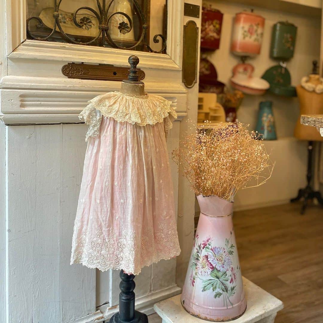 稚野鳥子さんのインスタグラム写真 - (稚野鳥子Instagram)「SOLD べべのためのドレス。  シルクのピンクインナーがエクリュカラーに重なりシックな色合いに。  小花が散りばめられたレースがとてもかわいいデザインです。  #toricoloreshop #toricolore #フランスアンティーク #アンティークショップ #恵比寿 #アンティークのある暮らし #フレンチカントリー#frenchantiques #antiqueshop #shabbychic #brocante #シャビーシック#シャビーシックインテリア #ブロカント#ホーロー #アンティークホーロー #emaille#frenchdecoramour#frenchenamelware#émaillé」6月1日 13時33分 - toricolore_shop