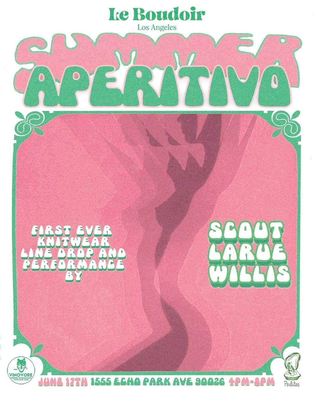 スカウト・ラルー・ウィリスのインスタグラム：「Join us on June 17th for @scoutlaruewillis first ever knitwear drop and performance at @leboudoirlosangeles ! Wine curated by @vinovorela and oysters by @perlitasoysters .  Come hang!   Poster by @jeremyleasureart」