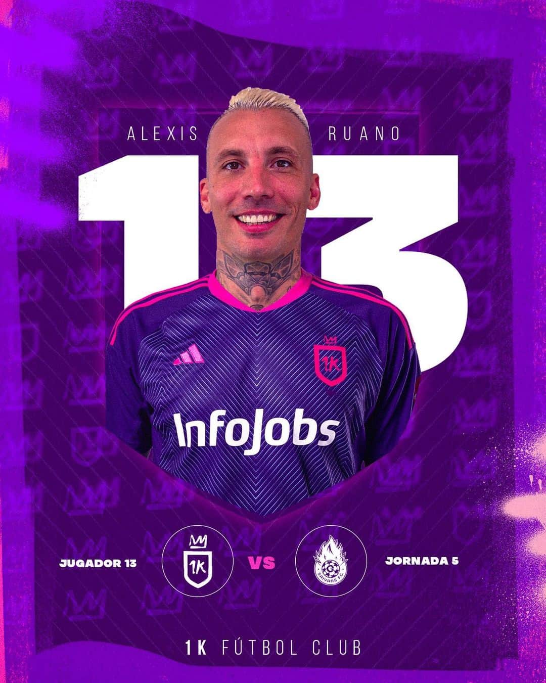 アレクシス・ルアーノのインスタグラム：「Málaga, Getafe, Sevilla, Valencia… y ahora en la Ikerneta 😎🌪️  UN NUEVO SANTO SE SUMA AL EQUIPO COMO JUGADOR 13 ⚠️ Bienvenido @alexis_ruano_2   #1KFutbolClub #Vamos1K」