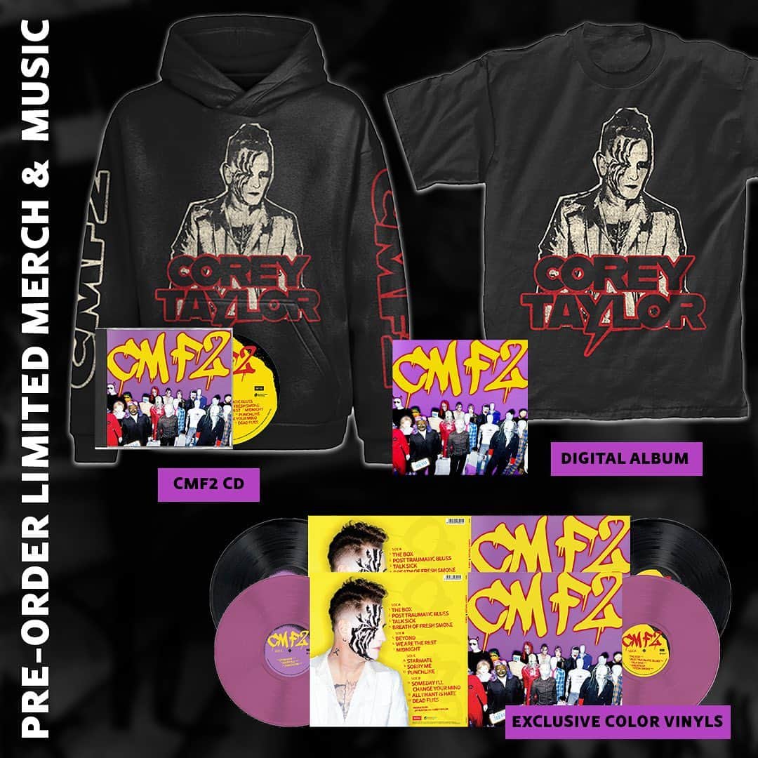 コリィ・テイラーのインスタグラム：「Just launched CMF2 vinyl, CD, and exclusive t-shirt & hoodie pre-order bundles at coretaylor.com! ⚡️  New album out September 15th! Link in stories.」