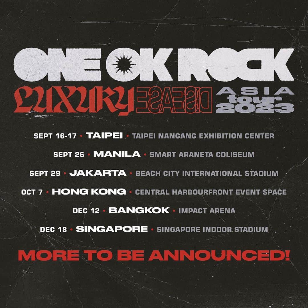 Toru のインスタグラム：「Finally coming back to Asia!!!!!! Luxury Disease Asia Tour 2023, with more dates coming soon!! Can’t wait to see you guys🫣 www.oneokrock.com/en/news/ #ONEOKROCK #LuxuryDisease #tour」