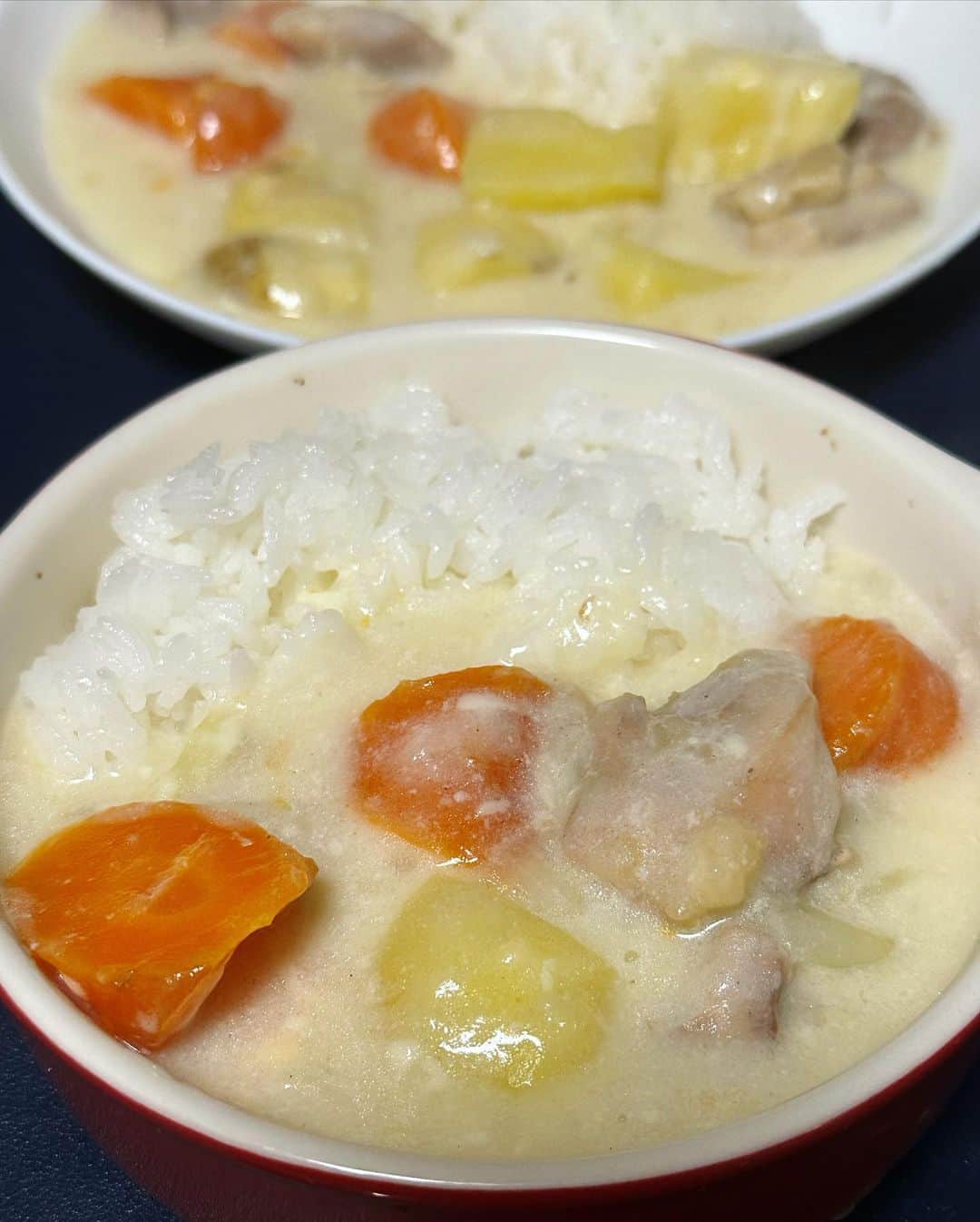 ハチミツ二郎さんのインスタグラム写真 - (ハチミツ二郎Instagram)「初めて娘(10才)と2人で料理を作りました。クリームシチュー。 ウチは基本的にシチューライスです。 奥の大きい方が娘が食べるやつ。  #シチュー #シチューライス」6月1日 19時28分 - jirohachimitsu