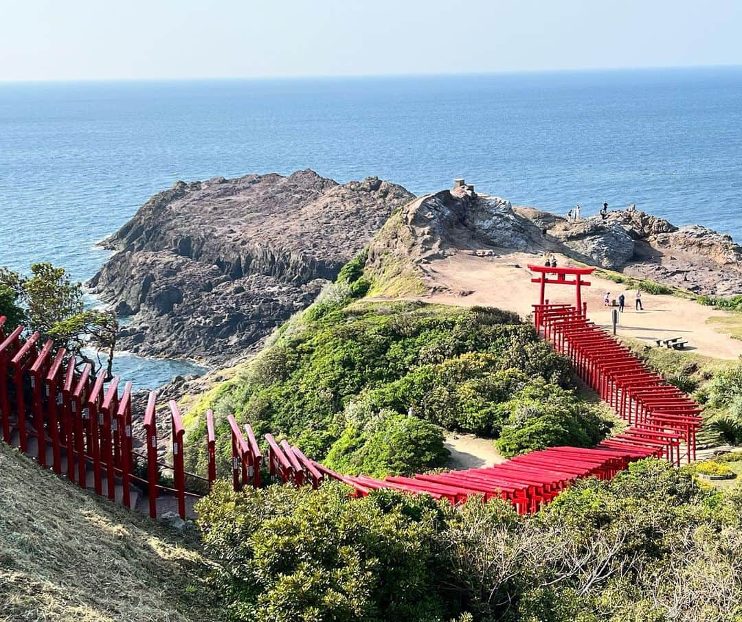 佐藤彩さんのインスタグラム写真 - (佐藤彩Instagram)「元乃隅神社⛩ 123基の鳥居がずらりと並び 海へと向かっていくという 素晴らしい景色を楽しめる神社！  ずっと行ってみたかったところです😊 . . この絶景も もちろんハイライトですが！  境内の1番上にある鳥居には仕掛けがあって😳  なんと！！ お賽銭箱が鳥居の上のところに設置されているのです😳！！  これは、なかなか入らない😂 　 日本一入れにくいお賽銭箱、とも言われているそうな！笑 . . ちなみに私は 何十回も粘って粘って… なんとか入れてきました😆  思わずダブルピース！笑  絶景好き！ パワースポット好き！ 御朱印集めしている人には たまらない場所ですよ🤗  #元乃隅神社 #山口 #絶景 #山口観光 #行って良かった #神社 #神社巡り #御朱印巡り #パワースポット巡り #本州最西北の神社 #日本一入れにくい賽銭箱 #日本一の絶景神社 かもしれない」6月1日 20時20分 - hbc_ayasato