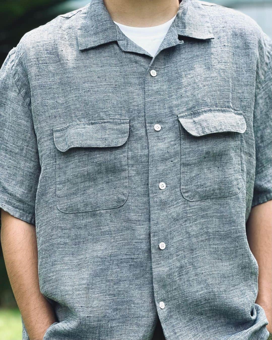 00s~ NAUTICA Short Sleeve Open Collar Linen Shirt Box Shirt Men's XL Size linen navy blue type Vintage Second Hand