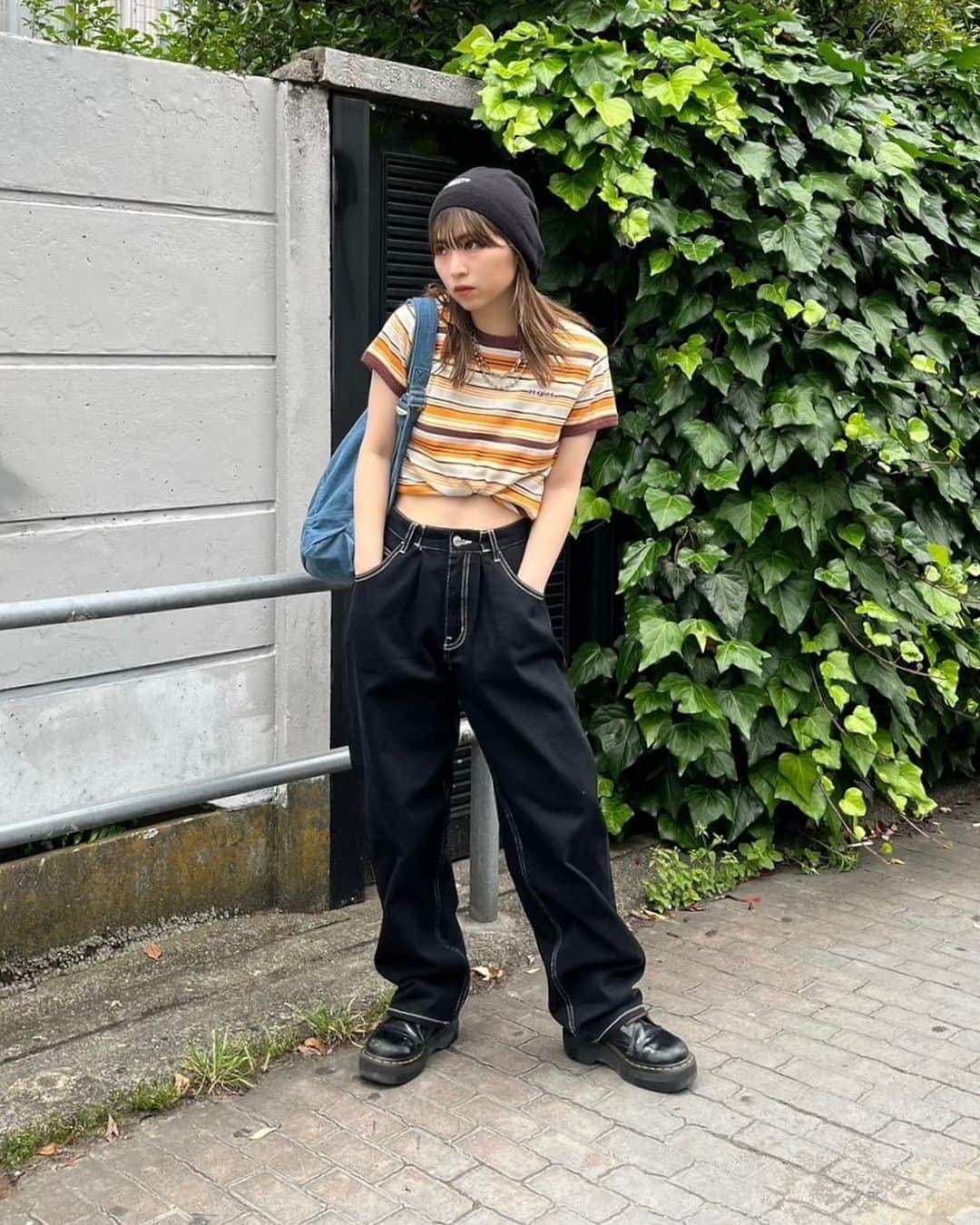 XGIRL_ootdのインスタグラム：「#xgirl_ootd  @pyn0504 151cm 　 X-girl STAFF 　 ------------------------------------ ▪️STRIPED RINGER S/STEE ￥7,150(税込) ▪️WIDE TAPERED PANTS ¥13,200(税込) ▪️LOOSE KNIT CAP ￥4,950(税込) ▪️MINI KNAPSACK ￥8,800(税込) ------------------------------------ 　 #xgirl #xgirljp #xgirlus #エックスガール #ストリートコーデ #夏コーデ #夏服コーデ #低身長コーデ #ボーダー #メンズライクコーデ #y2k #y2kファッション #y2kstyle」
