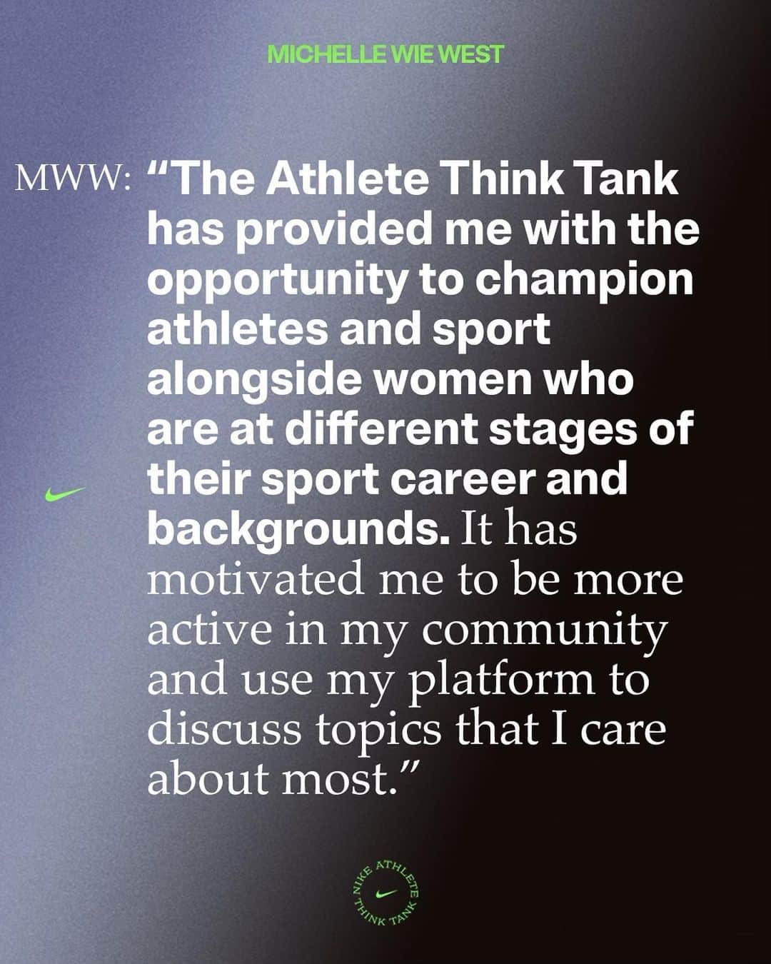 ミシェル・ウィーさんのインスタグラム写真 - (ミシェル・ウィーInstagram)「I’m proud to team up with @nike on the Athlete Think Tank to create more meaningful change through sport for the next generation of women and girls. Few things are more powerful than the voice of an athlete, but the voice of a collective - this collective - is unstoppable.」6月1日 22時08分 - michellewiewest
