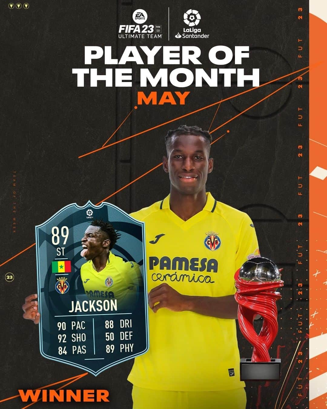 LFPさんのインスタグラム写真 - (LFPInstagram)「5 goals in 5 matches... 𝗔𝗠𝗔𝗭𝗜𝗡𝗚! 💫  💛 @villarrealcf´s @jackson.nj11, is the 'Player Of The Month' for May in #LaLigaSantander!   #MVP #POTM」6月2日 1時00分 - laliga