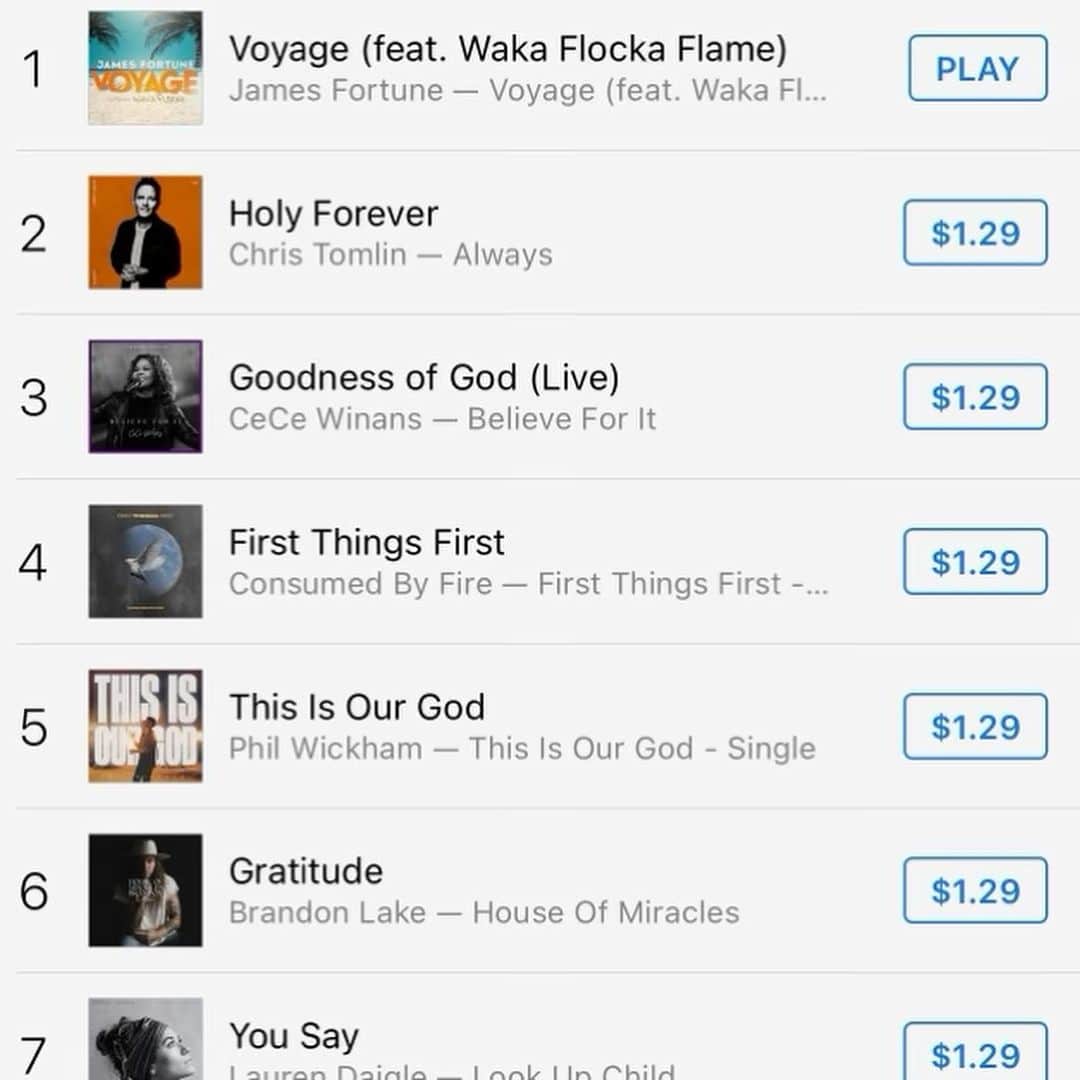 ワカ・フロッカ・フレイムのインスタグラム：「Wow!!! @mrjamesfortune we #1 already mr brada and thank you for letting me hop on this Afro/Gospel … Voyage the perfect name for this record brada because it took blood, sweat, and tears to stand here today man 💯 this record feed my soul and big s/o to @theofficialwillpower with the A&R #bricksquadbusiness」
