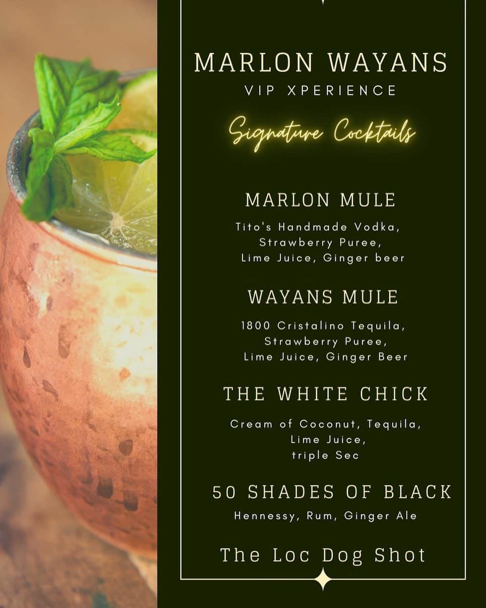 マーロン・ウェイアンズのインスタグラム：「Cocktails bout to be fire @ Marlon wayans VIP Xperience TONIGHT in cincy @nostalgiaotr bout to be crazy」
