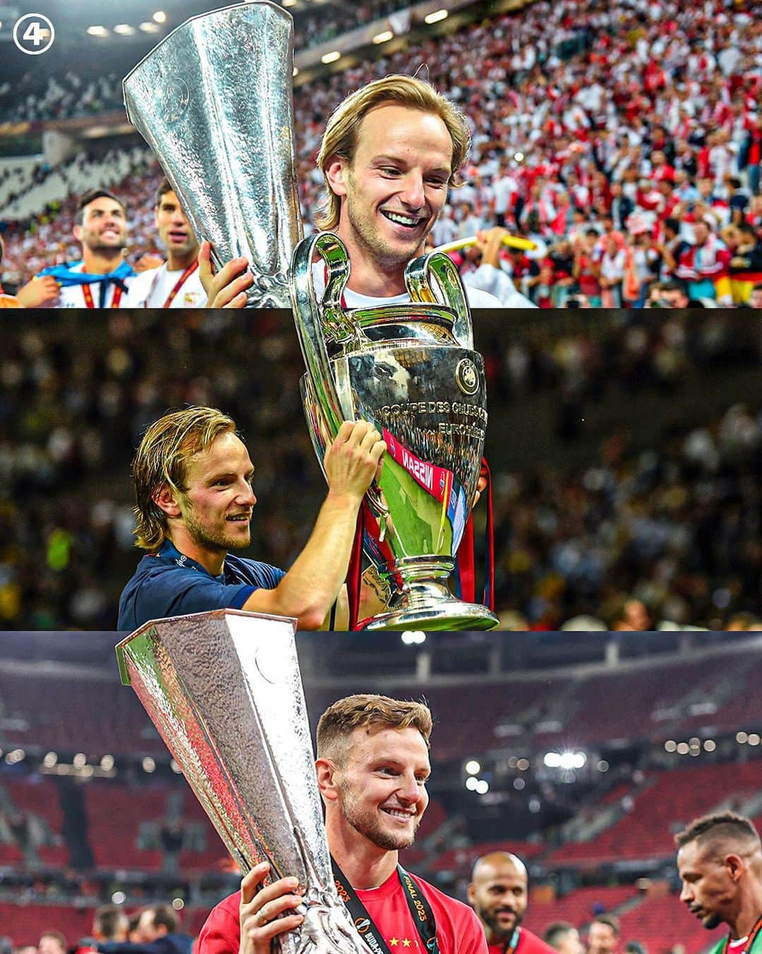 イヴァン・ラキティッチのインスタグラム：「A hat-trick of European cups for @ivanrakitic 🧙‍♂️🇭🇷」