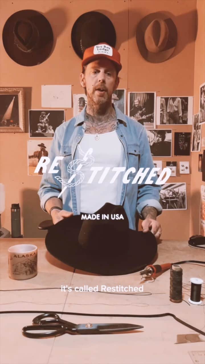 ブリクストンのインスタグラム：「New from our ‘Restitched’ series featuring our Headwear Designer Jake Tauriainen, shows us the process of upcyling headwear inspired by 1970s vintage Western. This exclusive hat is available for purchase @brixtonoceanside」