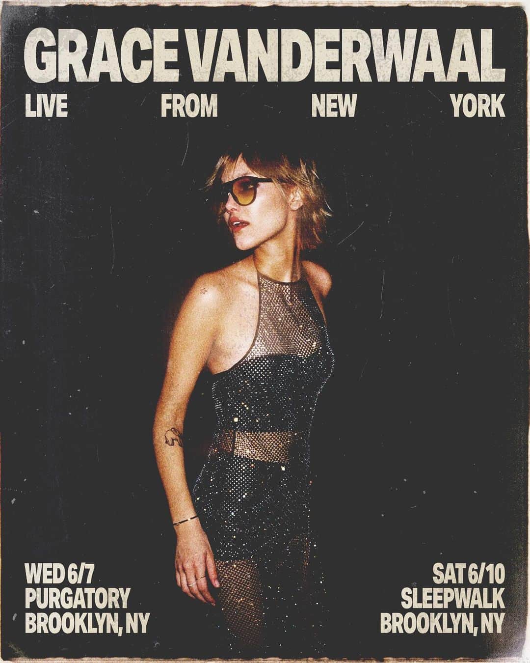 グレース・ヴァンダーウォールのインスタグラム：「Hi friendsss✨Some of you know I just made the move to NYC and I wanted to play some local shows for you guys. Performing around Brooklyn playing tons of unreleased music come if you wanna hang out🖤 Link in bio for tix ;)」
