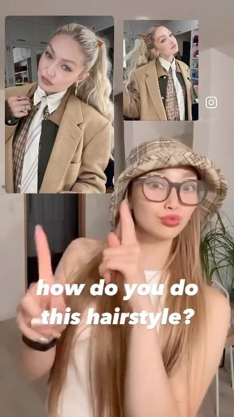 のインスタグラム：「styling hair  @gigihadid  High bun🫶🫶🫶  styling agent @napla_official   Hello   @gigihadid  I love it so much that I used the photo. forgive me please.♡  #styling hair #hair #hairstyle  #hairstyles」
