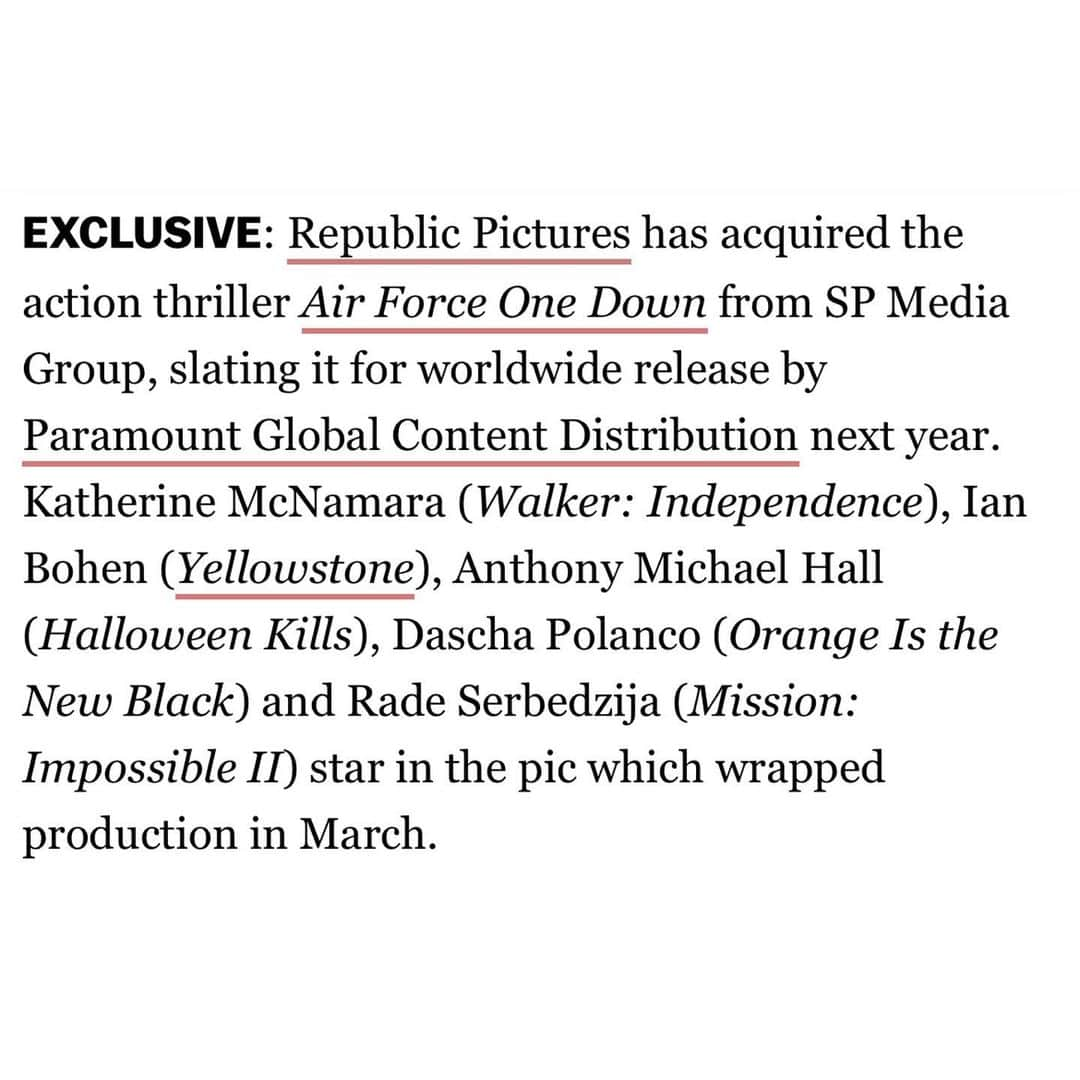 キャサリン・マクナマラさんのインスタグラム写真 - (キャサリン・マクナマラInstagram)「So thrilled that the news about  AIR FORCE ONE DOWN is taking off! Stoked to share the screen with these fine folks! To put it plane-ly, I think we landed a great story. Thanks @deadline! 🦅🛫🏔️ #AFOD  @james2bambamford @ianbohen @sheisdash @amh4real   https://deadline.com/2023/05/air-force-one-down-thriller-sets-release-with-republic-pictures-1235359673/」5月9日 9時03分 - kat.mcnamara
