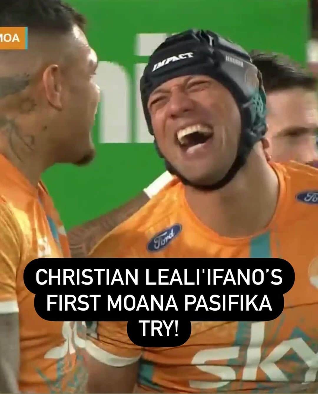 Super Rugbyのインスタグラム：「Big grinner 😁  Christian Leali'ifano nabbed his first try with @moanapasifika and the boys were over the moon!  #SuperRugbyPacific」
