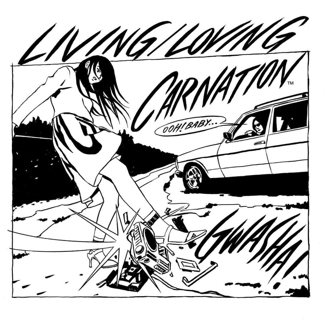 江口寿史さんのインスタグラム写真 - (江口寿史Instagram)「I drew this illustration for the 40th anniversary of Carnation, a band I have loved for many years, especially their favorite album "LIVING / LOVING," which celebrates its 20th anniversary this year. there will be a reenactment concert on May 14, and T-shirts and tote bags with this illustration will be available for sale.  今年結成40周年を迎える、長年大好きなバンド、カーネーションの、中でも特に好きなアルバム『LIVING / LOVING』20th記念のイラストを描きました。５月14日には再現ライブもあって、このイラストを使ったTシャツやトートバッグも販売されるようです。」5月9日 18時24分 - eguchiworks