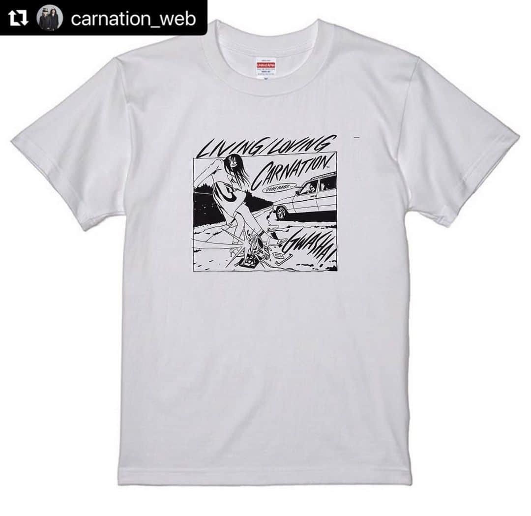 江口寿史のインスタグラム：「#Repost @carnation_web with @use.repost ・・・ ✨『LIVING/LOVING』グッズ公開✨ カーネーション『LIVING/LOVING』20周年記念グッズは漫画家・イラストレーターの江口寿史さんにイラストを担当していただきました！アナログ盤も先行発売！当日、物販コーナーにもお立ち寄りください！  #40年目のカーネーション #livingloving #江口寿史  https://x.gd/Fg4g3」