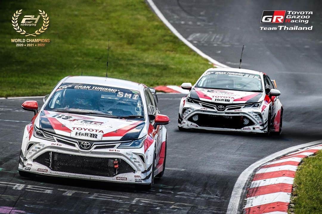 Toyota team thailandさんのインスタグラム写真 - (Toyota team thailandInstagram)「🚗🇹🇭TGRTT กับการป้องกันแชมป์โลกสมัยที่ 4 รายการมาราธอนสุดโหด 24 ชั่วโมง 51th ADAC 24h Race Nürburgring วันที่ 18-21 พฤษภาคมนี้ Nürburgring สนามแข่งขันในตำนานตั้งอยู่ที่เมืองนูร์เบอร์ก ประเทศเยอรมนี ที่นักแข่งและทีมแข่งรถยนต์ทั่วโลกอยากจะไปสัมผัสประสบการณ์ความท้าทาย ความหฤโหดและอันตรายเป็นอันดับต้นๆ ของโลก กับความยาวสนามกว่า 25 กม. 73 โค้ง  กับการครบรอบ 10 ปี ของทีมกับการเดินทางไปลงแข่งขันในสนาม Nürburgring สร้างผลงานและชื่อเสียงมากมายให้กับประเทศ ยกระดับวงการมอเตอร์สปอร์ตไทยให้เป็นที่รู้จักในระดับโลก TGRTT จะใช้รถ TOYOTA Corolla Altis GR Sports 2 คัน หมายเลข 119 ขับโดย arto, MadCow, Man, Ton และ 120 ขับโดย Jum, Hong, Kawamura ที่ในปีนี้จะมีทีมร่วมลงแข่งขัย 136 ทีมด้วยกัน ร่วมเป็นส่วนหนึ่งในความสำเร็จของคนไทยในวงการมอเตอร์สปอร์ตระดับโลก🇹🇭」5月9日 21時58分 - toyotagazooracingteamthailand