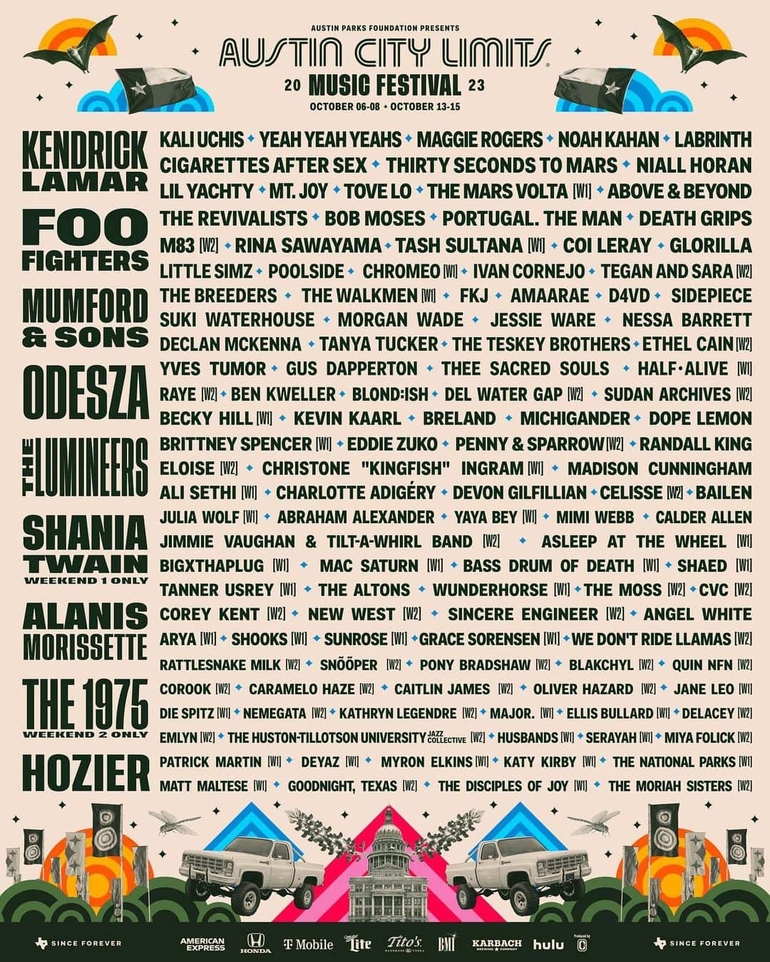 フー・ファイターズのインスタグラム：「Austin, we’ll see you in October for @aclfestival! Tickets go on sale today at 12pm CT at aclfestival.com. #ACLFest」