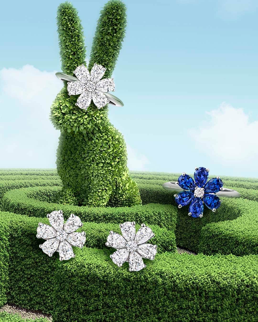 ハリー・ウィンストンのインスタグラム：「Fresh Forget-Me-Not blooms come to life and are ready to delight at every twist and turn of the Winston Maze. Tap the link in bio to enter a universe blooming with surprises. #HarryWinston #WinstonMaze」