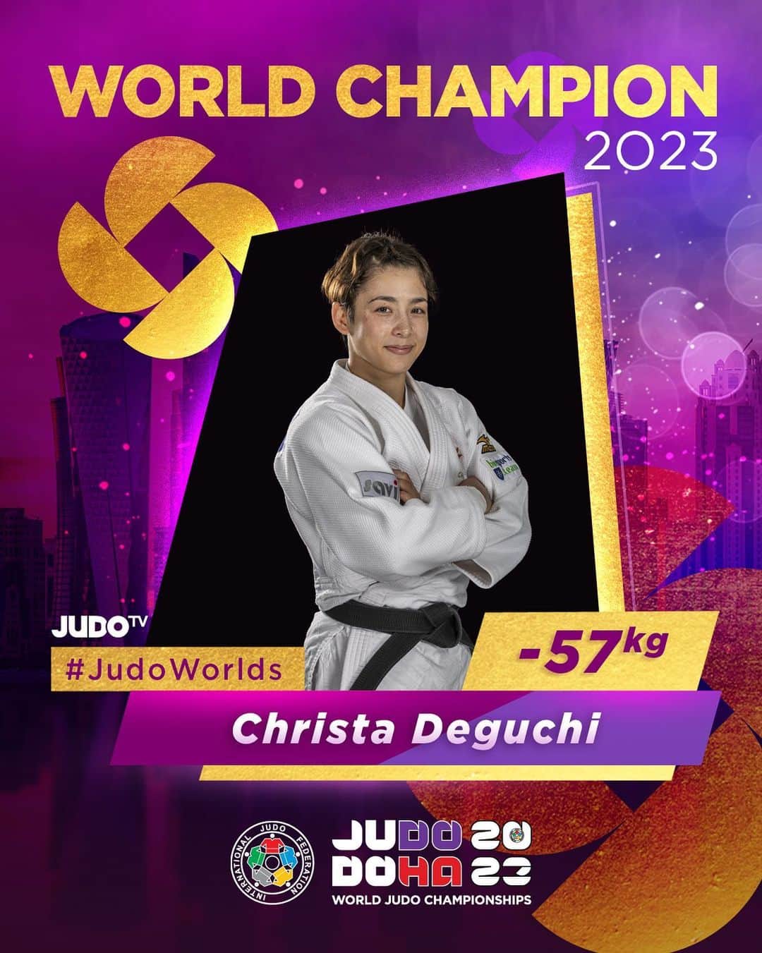 出口クリスタのインスタグラム：「@christa.deguchi 2x world champion!! 🥇🥇🇨🇦  📺 Watch live on JUDOTV.COM premium now!  #JudoWorlds #Judo #Qatar #Doha #Sport #OlympicQualifiers #RoadToParis2024 #WJT #Olympics @JudoDoha2023」