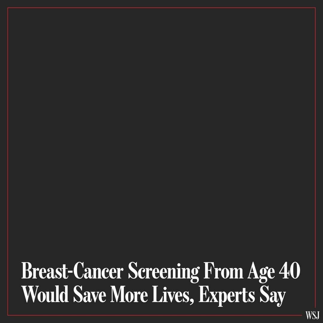 Wall Street Journalさんのインスタグラム写真 - (Wall Street JournalInstagram)「Women as young as 40 should get checked for breast cancer every two years, a government-backed panel of experts recommended, lowering the starting age by a decade but stopping short of the annual screening some doctors recommend. ⁠ ⁠ Women 40 to 74 should get screened every other year, the United States Preventive Services Task Force said on Tuesday. It previously recommended that women in their 40s decide when to start screening in consultation with doctors. The task force said its draft guidance could save about 20% more lives than its previous recommendation. ⁠ ⁠ “Women in their 40s are developing breast cancer more than ever before,” said John Wong, a member of the task force and chief of the division of clinical decision making at Tufts Medical Center.⁠ ⁠ The draft guidance revives a debate about when and how often to screen for breast cancer, as the task force and doctors balance the advantages of frequent screening with potential risks such as false positives. Some breast-cancer doctors and medical groups said mammograms should be annual. The American Cancer Society recommends women get annual screens between 45 and 54, after which they can decide to switch to every other year. ⁠ ⁠ Breast cancer is the second-leading cause of women’s cancer death in the U.S., according to the American Cancer Society. It is most frequently diagnosed among women between 65 and 74 years old, but incidence has increased for women 40 to 49 years old about 2% a year from 2015 to 2019, the task force said. ⁠ ⁠ Read more at the link in our bio.⁠ ⁠」5月10日 0時54分 - wsj