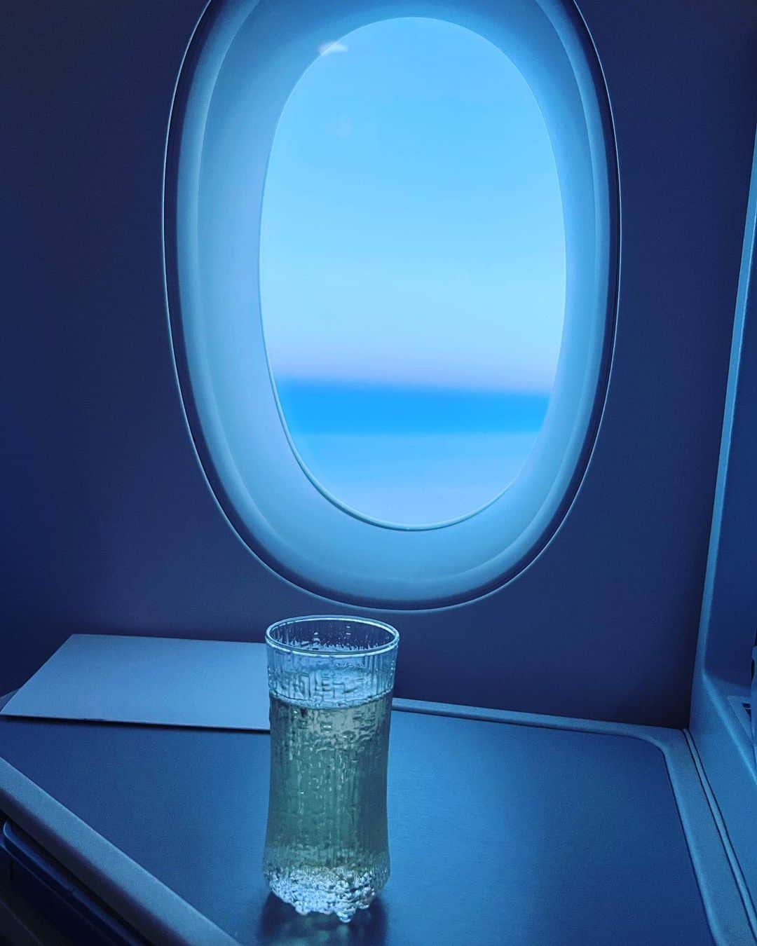 レイチェル・チャンのインスタグラム：「機内で「まもなく着陸するのでボトルをしまうのですが、お代わりどうされますか?」と聞いてくださるCAさん🥂お言葉に甘えて5杯飲んでしまいました😌 Thanks to the cabin crew…the 11 hours flight was quite pleasant!  He offered me 5 glasses of champagne😆  #flight #sky #空の旅」