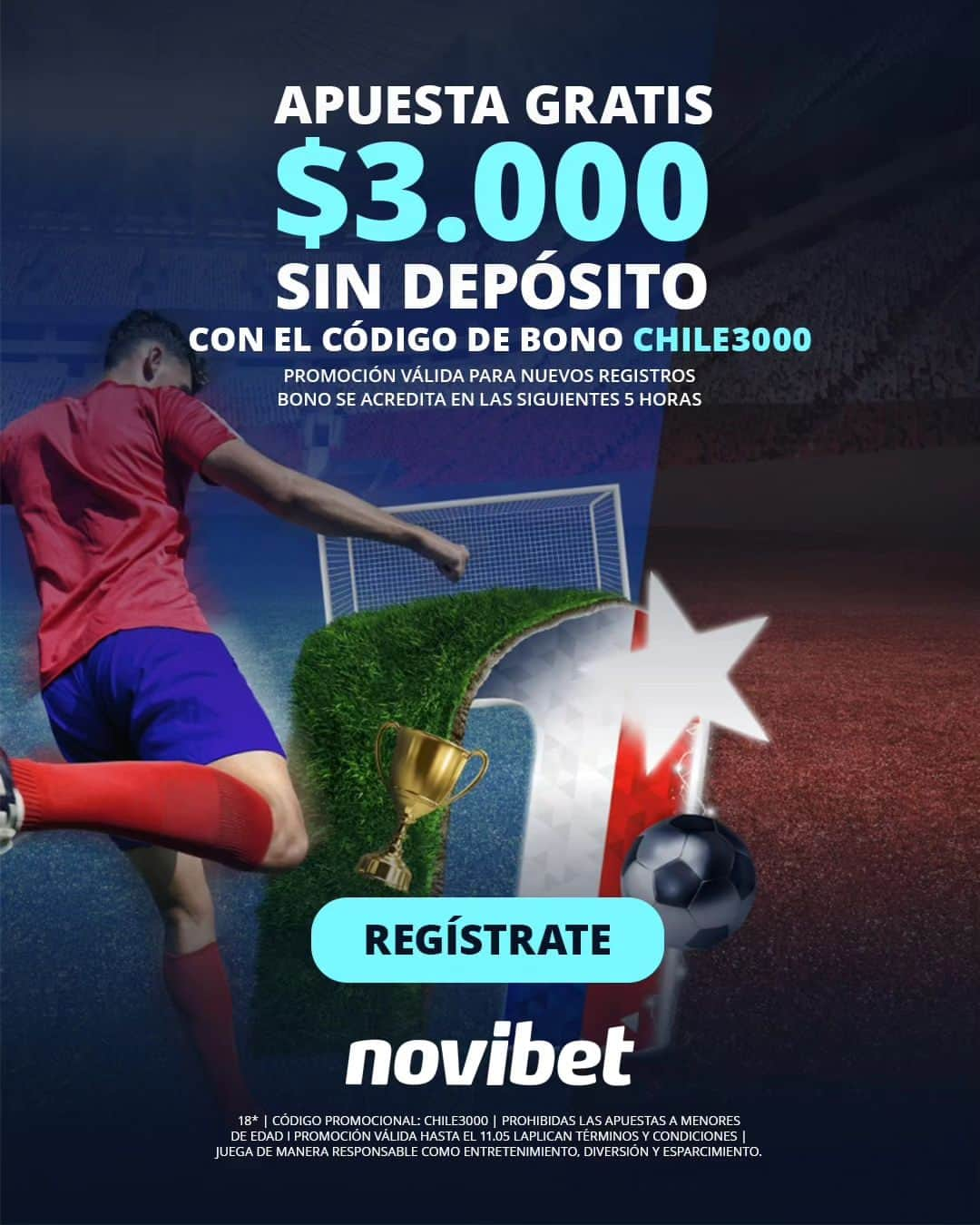 アルトゥーロ・ビダルのインスタグラム：「Toda la emoción del deporte y casino la encontrarás en @novibet_chile con su bono de bienvenida sin depósito para nuevos registros.  Crea tu cuenta con el código CHILE3000 y recibe $3.000 para tus primeras apuestas gratis. El bono será cargado dentro de las cinco horas siguientes al registro.  Términos y condiciones de la promoción en el sitio web de Novibet ⚽  Novibet, juega en la nueva era」