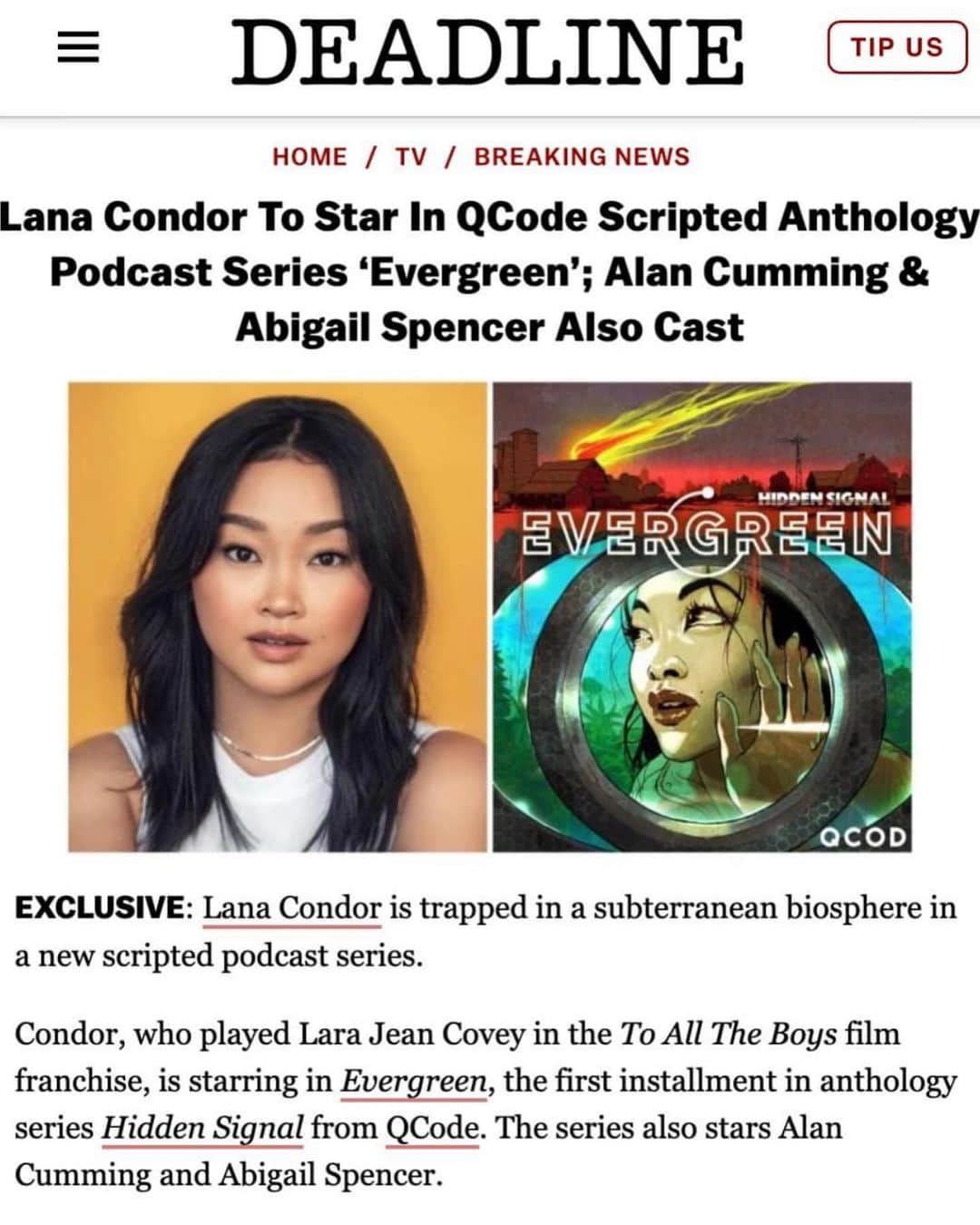 アビゲイル・スペンサーのインスタグラム：「Audio-series-cinematic-storytelling. Hot topics all around. Hot team too. #Evergreen @qcodemedia」