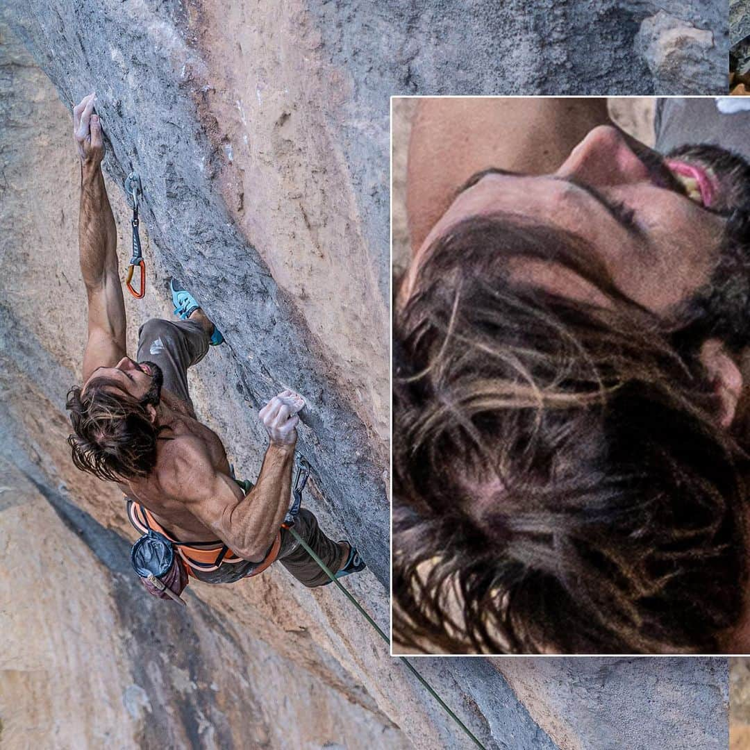 クリス・シャーマのインスタグラム：「Some of the craziest holds on sleeping lion 9b+ 🔥🔥  #rockclimbing #sportclimbing  📸 @giancolafoto」