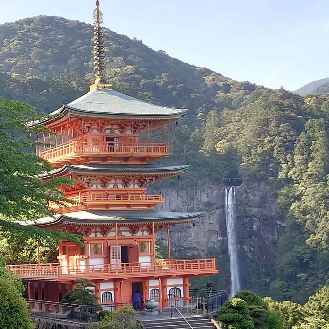 足立玲菜さんのインスタグラム写真 - (足立玲菜Instagram)「熊野那智大社〜別宮の飛瀧神社まで歩いたけど坂と階段多めでヘトヘト🤣(笑)  久々に沢山歩いて楽しかった〜  可愛い八咫烏の置物は、「これ下さい〜」って取ったやつをそのまま渡したら、宮司さんが「全部顔違うから選んだほうがいいよ！」って選ばせてくれて一番好みの子を連れて帰って来ました🐥 人多かったのに選ばせてくれる宮司さんやさしい😳  コロナも５類になって、また色々お出かけできるのが嬉しいですね。(感染対策は忘れずに✨)  トレッキング再開した〜い👣 . . . #熊野那智大社 #熊野大社 #那智の滝 #那智の滝と三重の塔 #八咫烏 #ヤタガラス #八咫烏推し #トレッキング #和歌山観光 #和歌山 #wakayam #nachi #trip #japan #kumano #kumanokodo #熊野古道」5月10日 14時44分 - reina_adachi