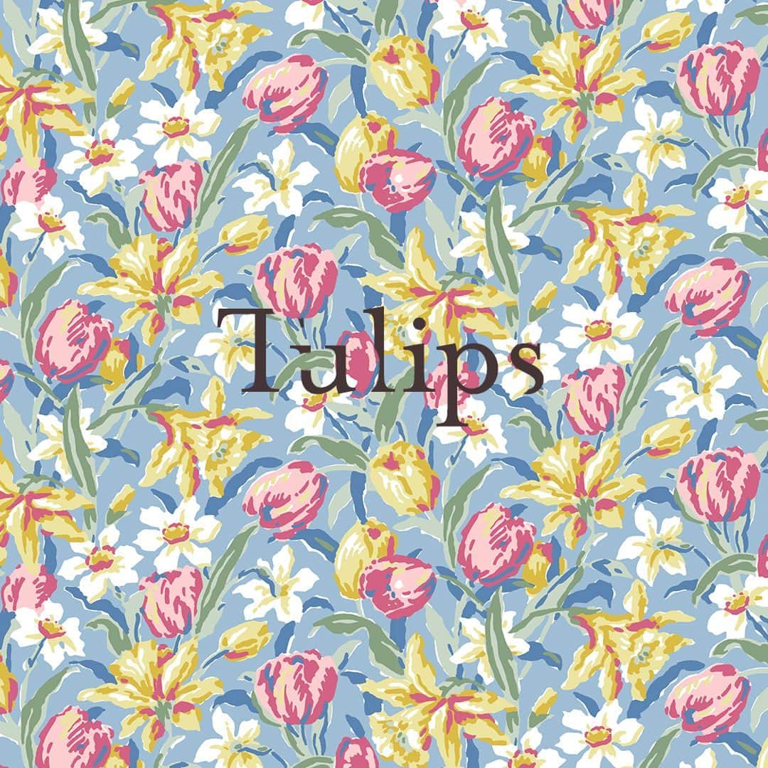ローラアシュレイのインスタグラム：「The hero print of our 70th-anniversary collections, the striking print features a springtime display of tulips mixed with daffodils. This 1990s gouache-painted floral design was inspired by a piece of painted artwork found in the Laura Ashley archive. ⁣ ⁣ Learn more about the history behind this print at our upcoming miniature exhibition coming to London on the 12-13th of May.」