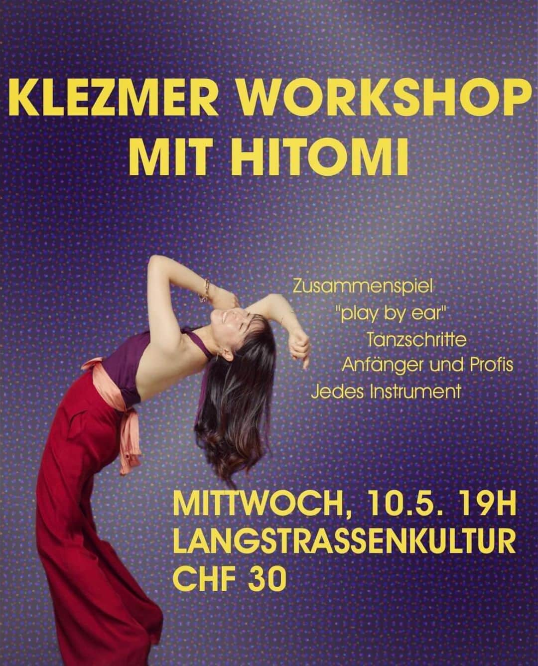 新倉瞳のインスタグラム：「Tonight!!  Klezmer workshop with @cheibebalagan at @langstrassenkultur   クレズマー部スイス支部がんばってきます〜！！」