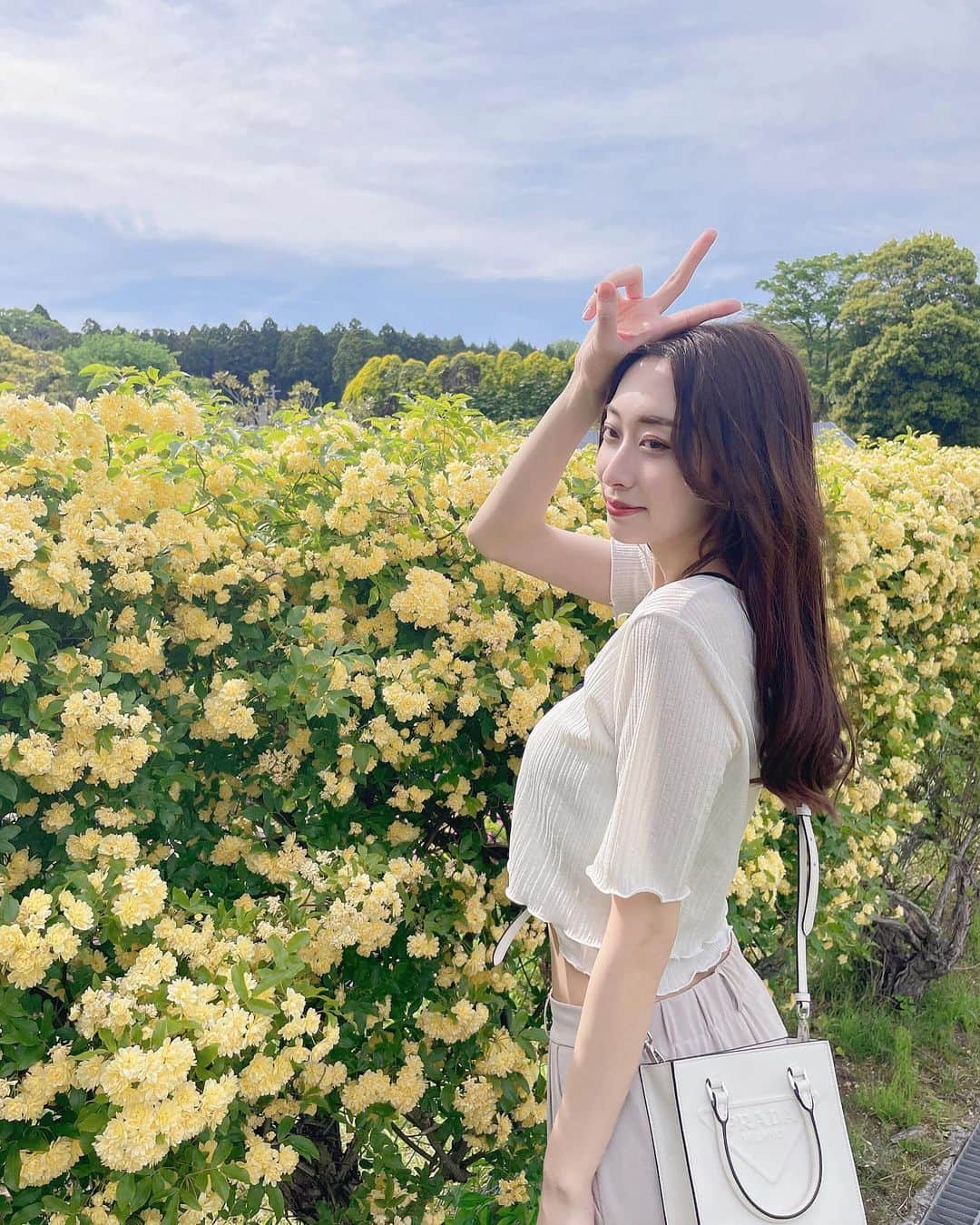 瀬名ひなののインスタグラム：「🌼💠🌼💠🌼💠🌼  大好きなネモフィラと、かわいい黄色いお花💐 (名前わからん🙄)」